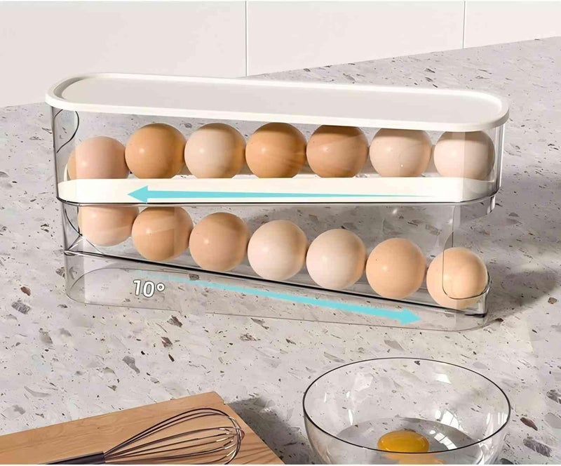 Sipobuy Auto Rolling Egg Holder for Fridge, Egg Dispenser/Organizer/Storage/Container with Lid for Refrigerator, Sturdy and Durable Space-Saving Egg Tray for 12 Large Eggs - Image 3